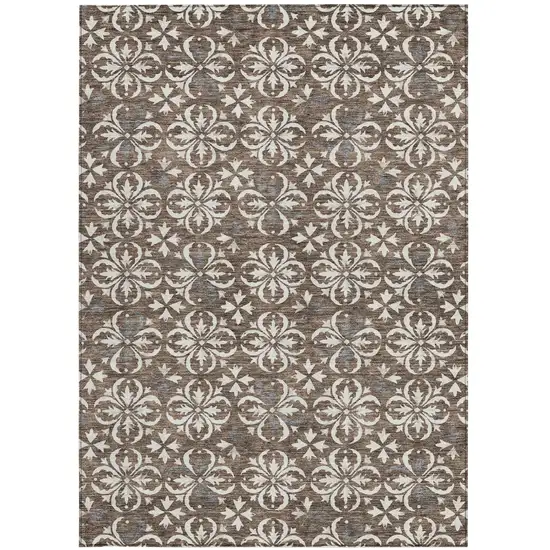 Brown Gray And Beige Floral Washable Indoor Outdoor Area Rug Photo 6