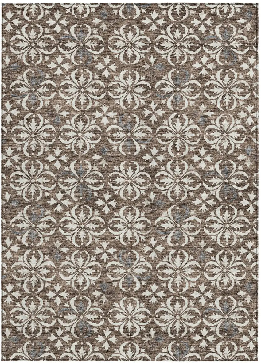 Brown Gray And Beige Floral Washable Indoor Outdoor Area Rug Photo 6