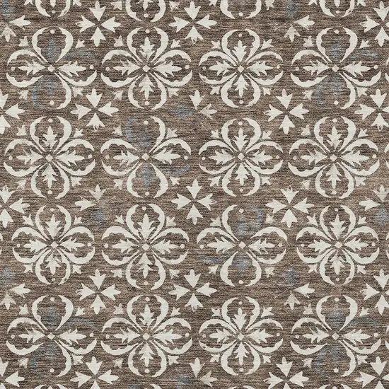 Brown Gray And Beige Floral Washable Indoor Outdoor Area Rug Photo 5