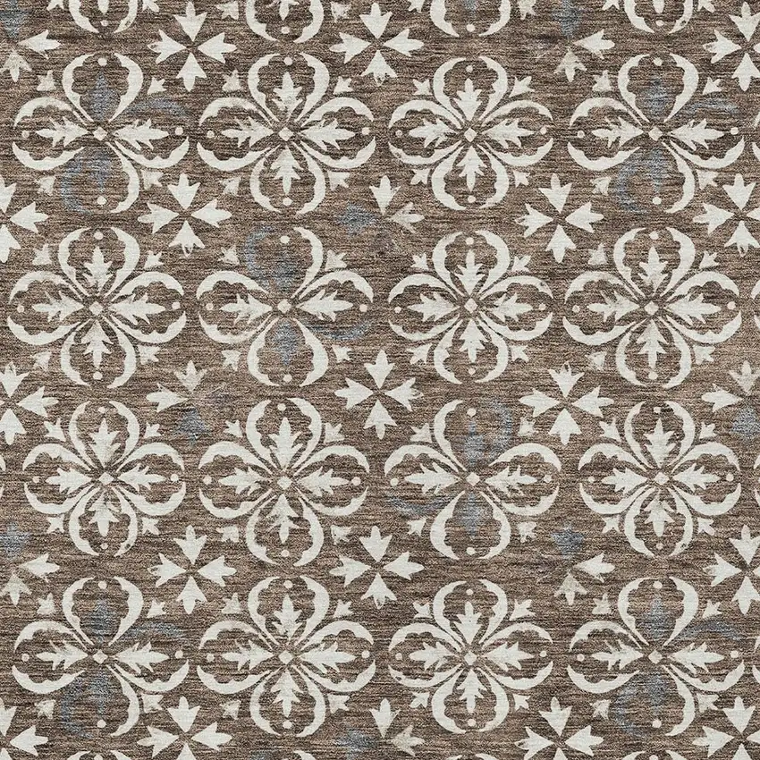 Brown Gray And Beige Floral Washable Indoor Outdoor Area Rug Photo 5