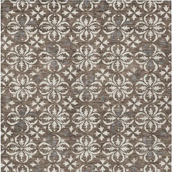 Brown Gray And Beige Floral Washable Indoor Outdoor Area Rug Photo 6