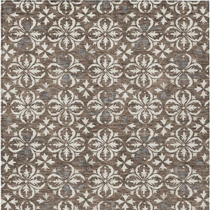 Brown Gray And Beige Floral Washable Indoor Outdoor Area Rug Photo 6