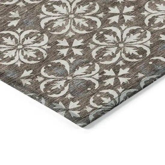 Brown Gray And Beige Floral Washable Indoor Outdoor Area Rug Photo 4