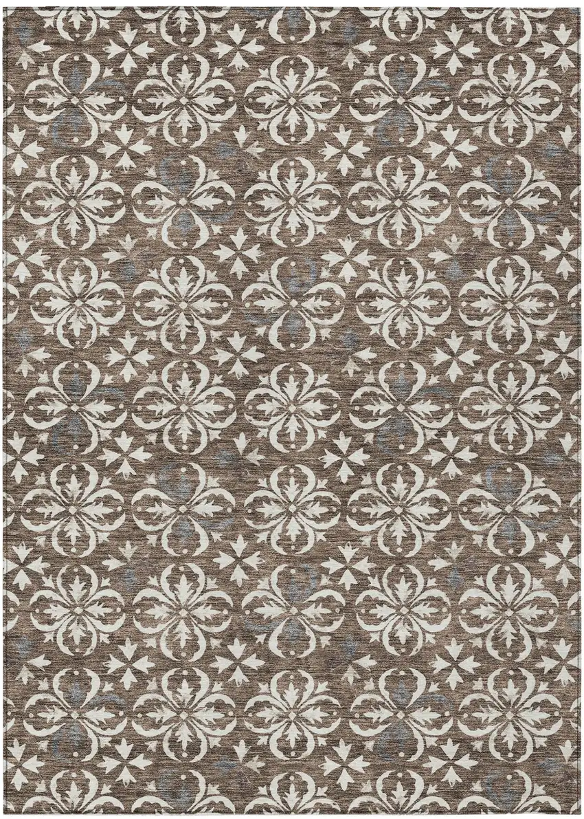 Brown Gray And Beige Floral Washable Indoor Outdoor Area Rug Photo 2