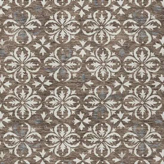 Brown Gray And Beige Floral Washable Indoor Outdoor Area Rug Photo 5