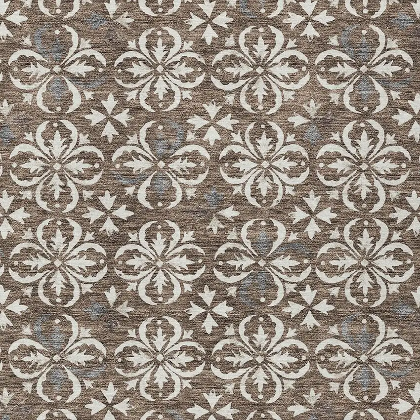 Brown Gray And Beige Floral Washable Indoor Outdoor Area Rug Photo 5