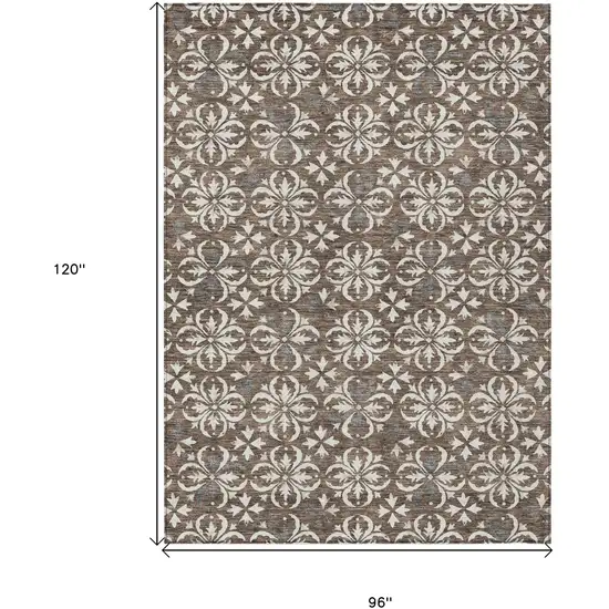 Brown Gray And Beige Floral Washable Indoor Outdoor Area Rug Photo 3