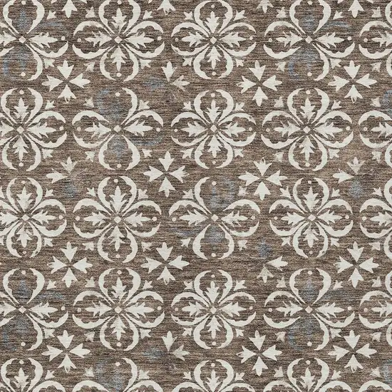 Brown Gray And Beige Floral Washable Indoor Outdoor Area Rug Photo 5