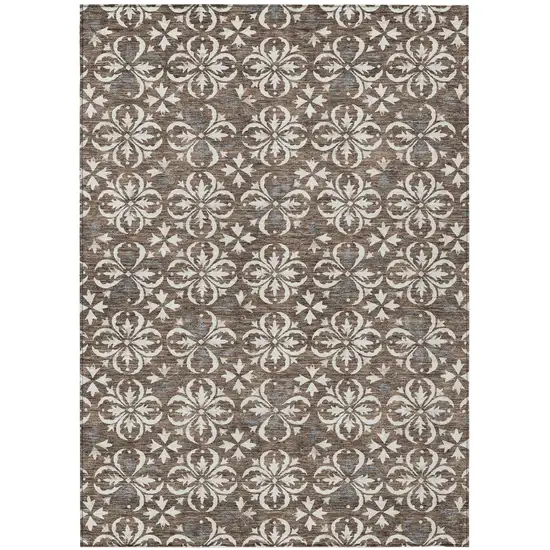 Brown Gray And Beige Floral Washable Indoor Outdoor Area Rug Photo 2