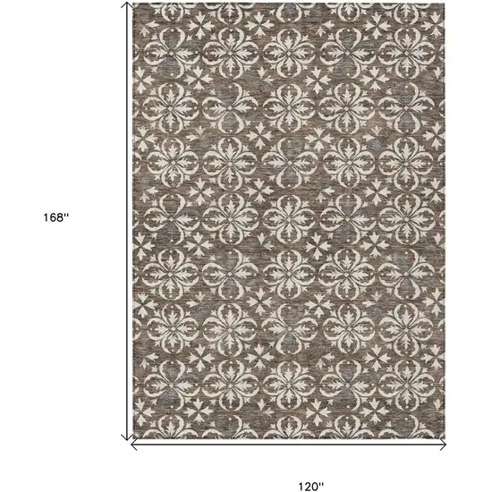 Brown Gray And Beige Floral Washable Indoor Outdoor Area Rug Photo 3