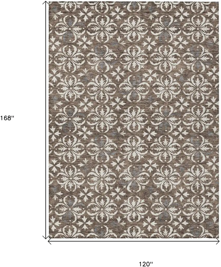 Brown Gray And Beige Floral Washable Indoor Outdoor Area Rug Photo 3