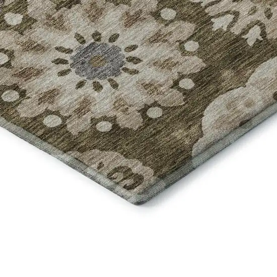 Brown Gray And Beige Medallion Washable Area Rug With UV Protection Photo 7
