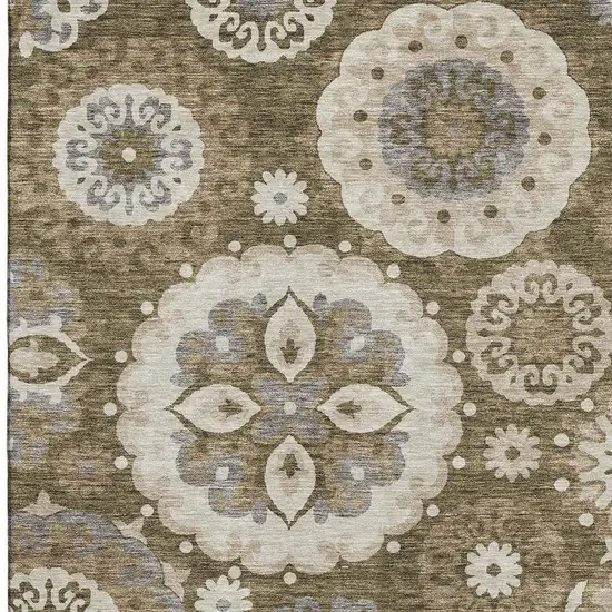 Brown Gray And Beige Medallion Washable Area Rug With UV Protection Photo 4