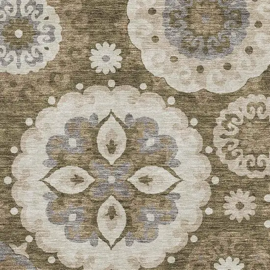 Brown Gray And Beige Medallion Washable Area Rug With UV Protection Photo 3