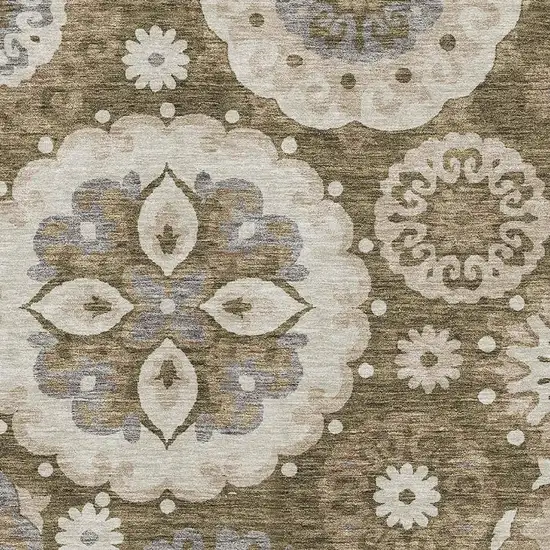 Brown Gray And Beige Medallion Washable Area Rug With UV Protection Photo 3