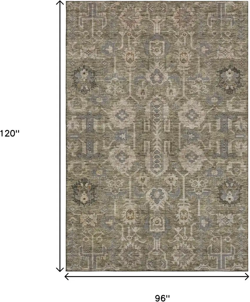 Brown Gray And Beige Oriental Washable Area Rug With UV Protection Photo 3