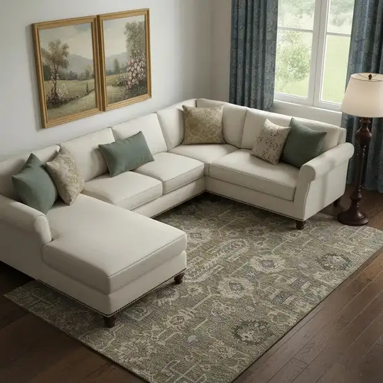 Brown Gray And Beige Oriental Washable Area Rug With UV Protection Photo 1