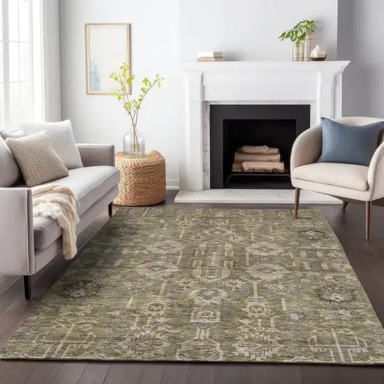 Brown Gray And Beige Oriental Washable Area Rug With UV Protection Photo 4
