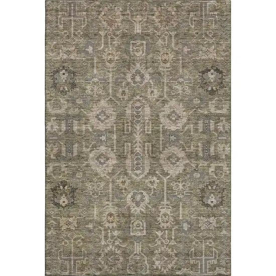 Brown Gray And Beige Oriental Washable Area Rug With UV Protection Photo 1