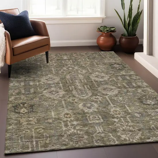Brown Gray And Beige Oriental Washable Area Rug With UV Protection Photo 5