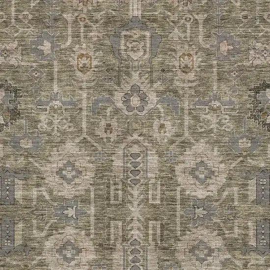 Brown Gray And Beige Oriental Washable Area Rug With UV Protection Photo 2