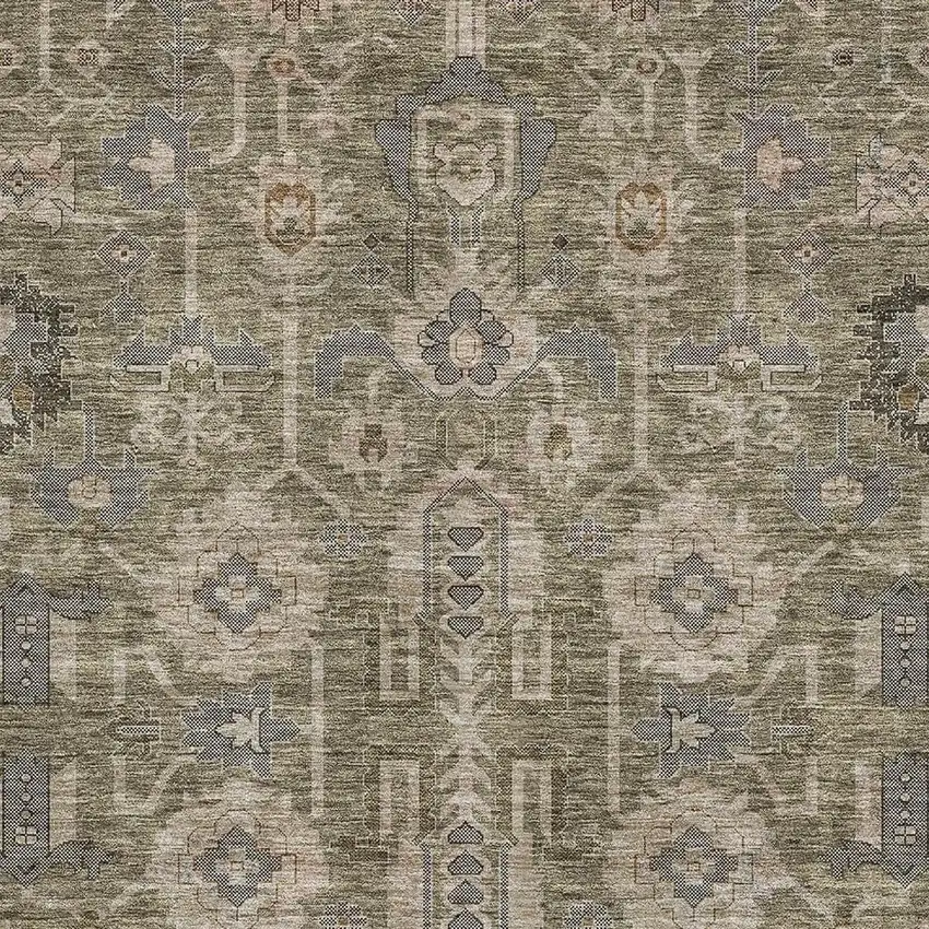 Brown Gray And Beige Oriental Washable Area Rug With UV Protection Photo 2