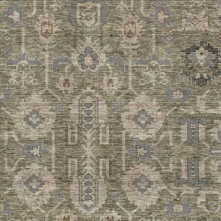 Brown Gray And Beige Oriental Washable Area Rug With UV Protection Photo 4