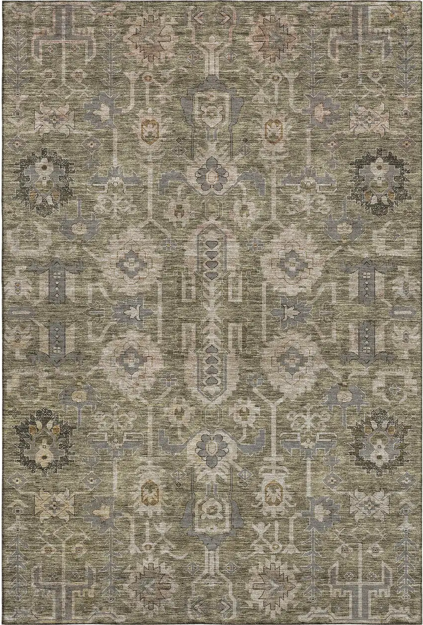 Brown Gray And Beige Oriental Washable Area Rug With UV Protection Photo 2