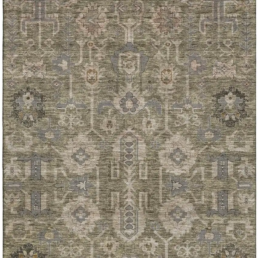 Brown Gray And Beige Oriental Washable Area Rug With UV Protection Photo 5