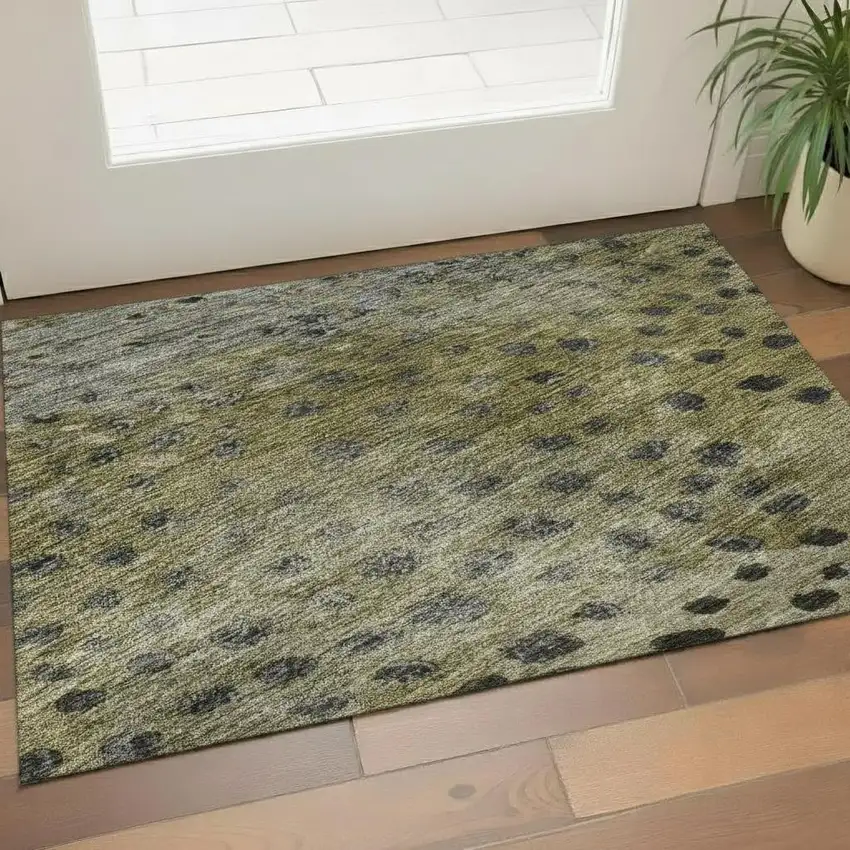 Brown Gray And Beige Polka Dot Washable Area Rug With UV Protection Photo 2