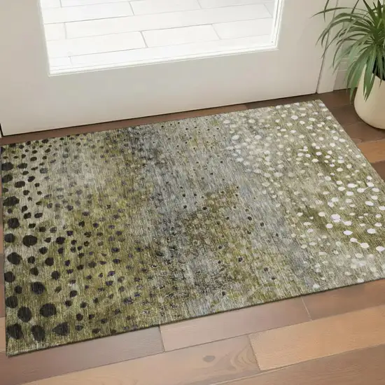 Brown Gray And Beige Polka Dot Washable Area Rug With UV Protection Photo 1