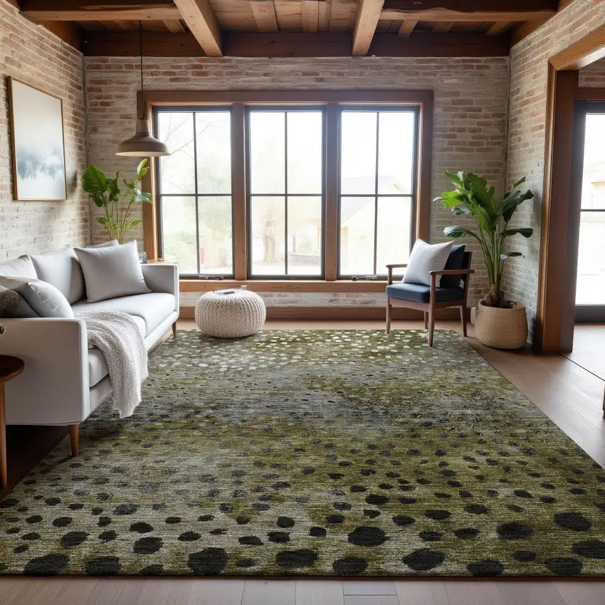 Brown Gray And Beige Polka Dot Washable Area Rug With UV Protection Photo 4