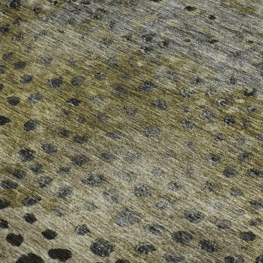 Brown Gray And Beige Polka Dot Washable Area Rug With UV Protection Photo 2