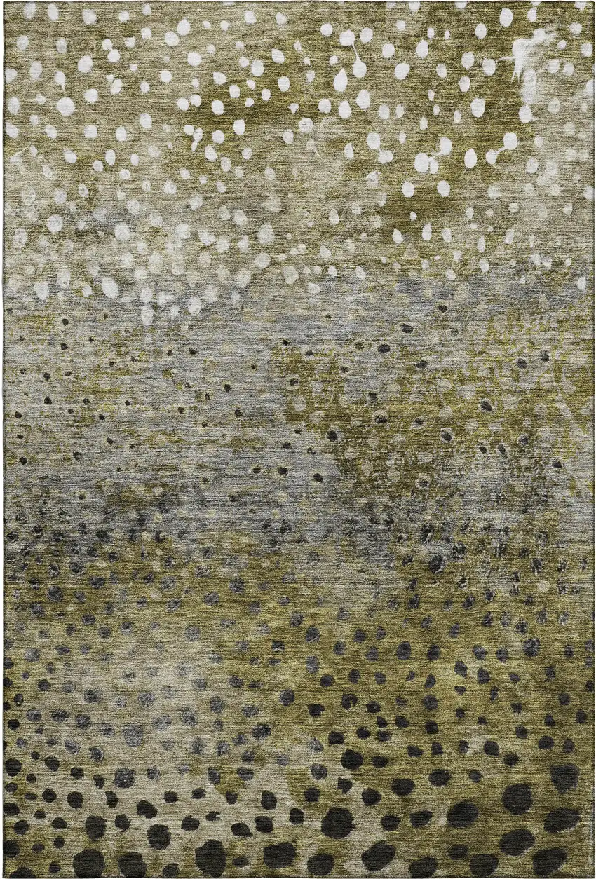 Brown Gray And Beige Polka Dot Washable Area Rug With UV Protection Photo 5