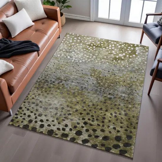 Brown Gray And Beige Polka Dot Washable Area Rug With UV Protection Photo 5