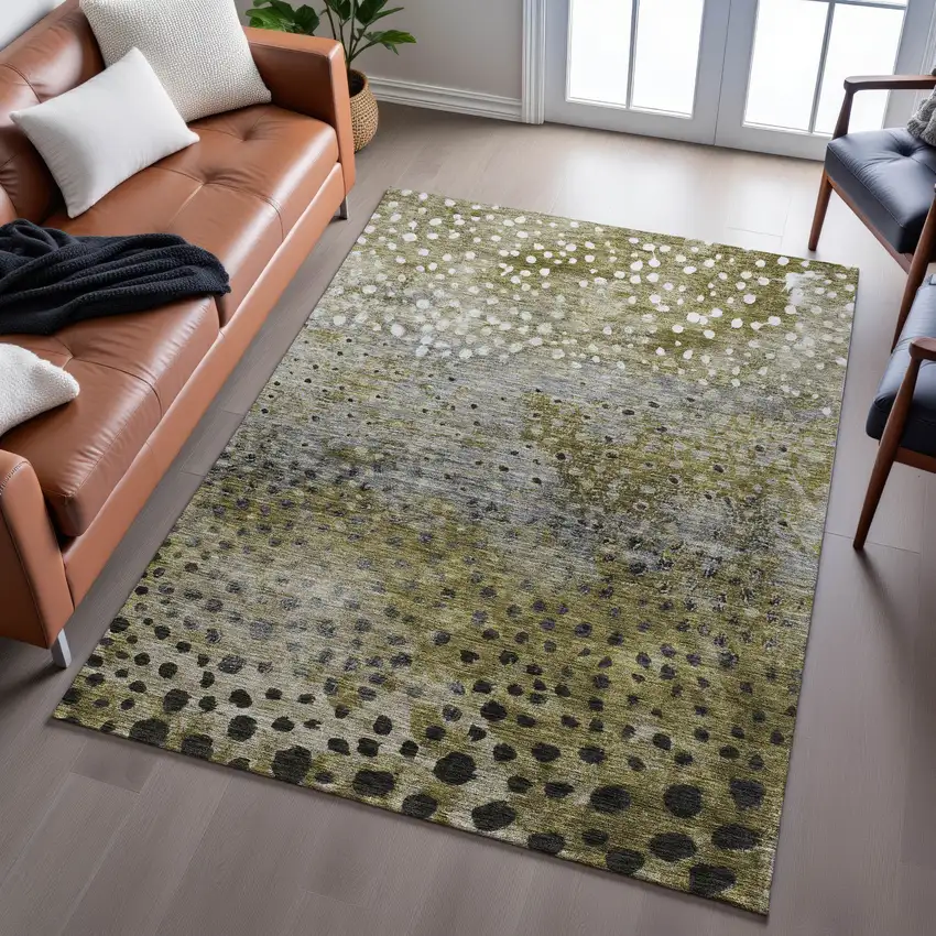 Brown Gray And Beige Polka Dot Washable Area Rug With UV Protection Photo 5