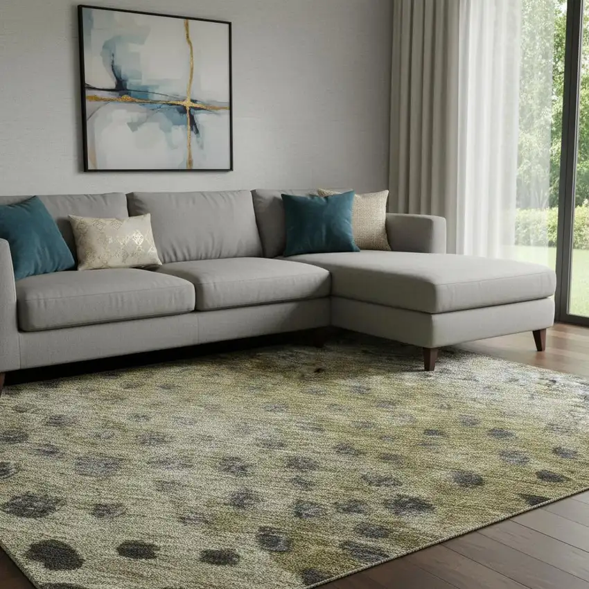 Brown Gray And Beige Polka Dot Washable Area Rug With UV Protection Photo 2