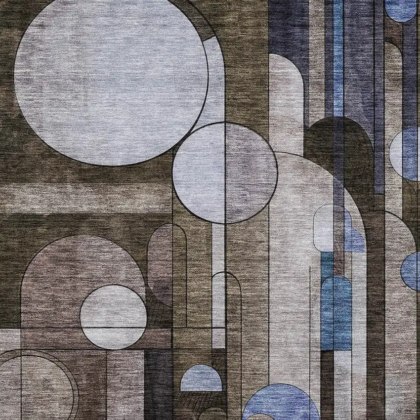 Brown Gray And Blue Geometric Washable Indoor Outdoor Area Rug Photo 5