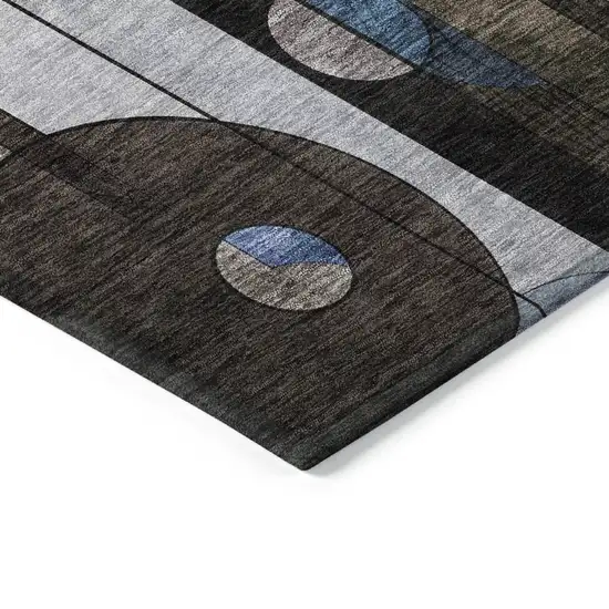 Brown Gray And Blue Geometric Washable Indoor Outdoor Area Rug Photo 4