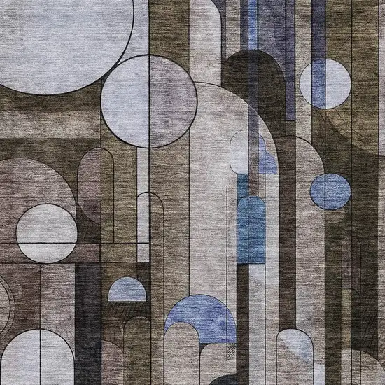 Brown Gray And Blue Geometric Washable Indoor Outdoor Area Rug Photo 5