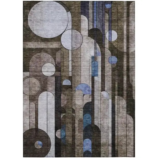 Brown Gray And Blue Geometric Washable Indoor Outdoor Area Rug Photo 2