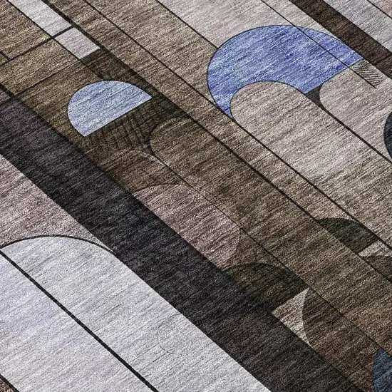 Brown Gray And Blue Geometric Washable Indoor Outdoor Area Rug Photo 8