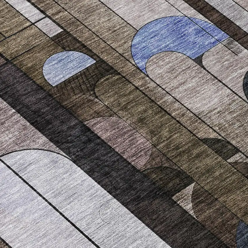 Brown Gray And Blue Geometric Washable Indoor Outdoor Area Rug Photo 8
