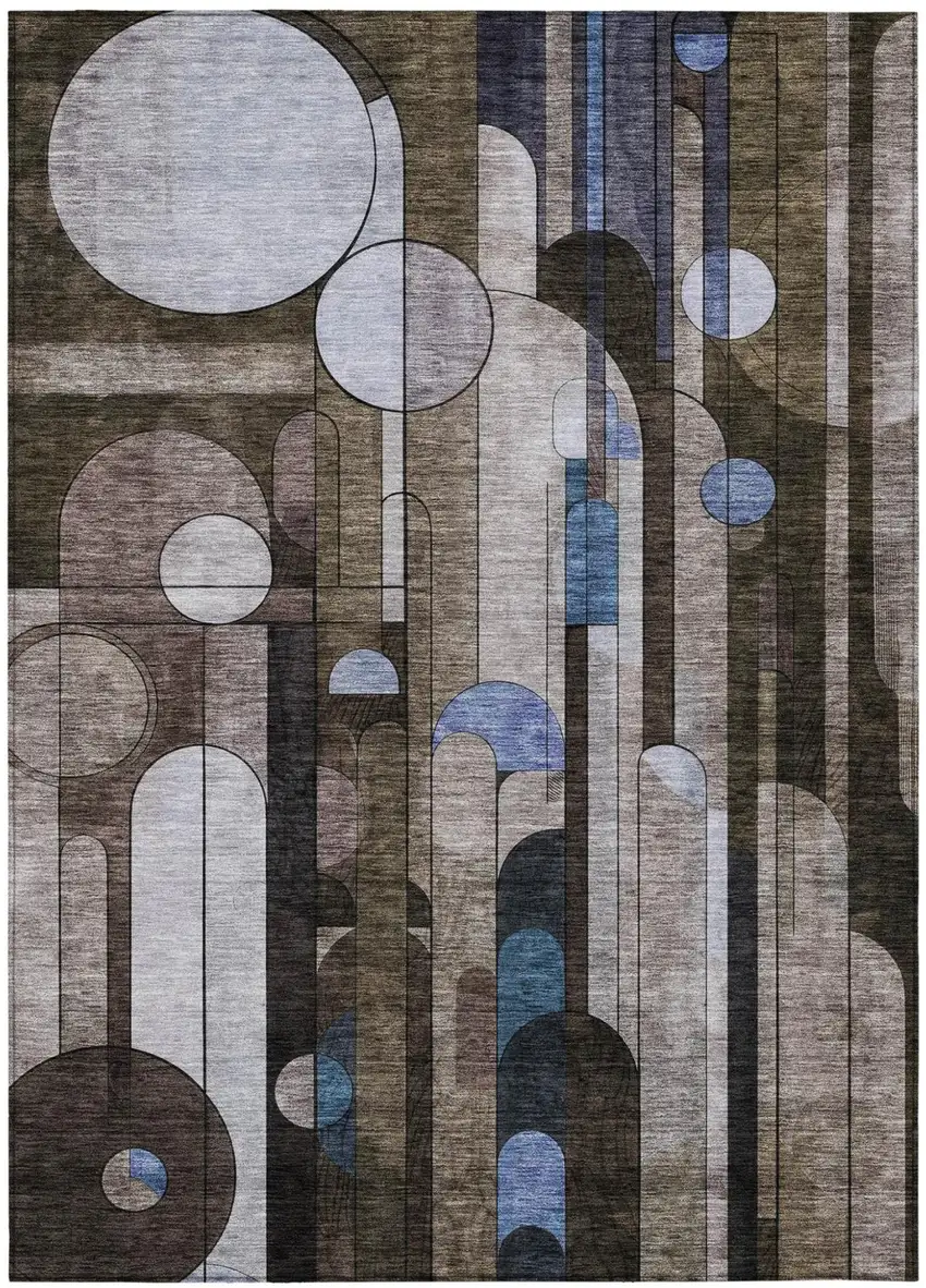Brown Gray And Blue Geometric Washable Indoor Outdoor Area Rug Photo 2
