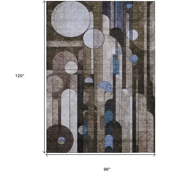 Brown Gray And Blue Geometric Washable Indoor Outdoor Area Rug Photo 7