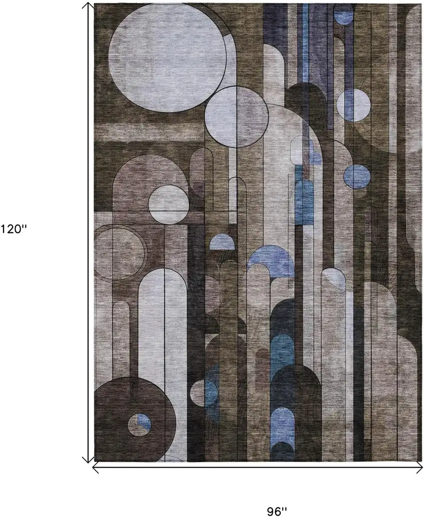 Brown Gray And Blue Geometric Washable Indoor Outdoor Area Rug Photo 7