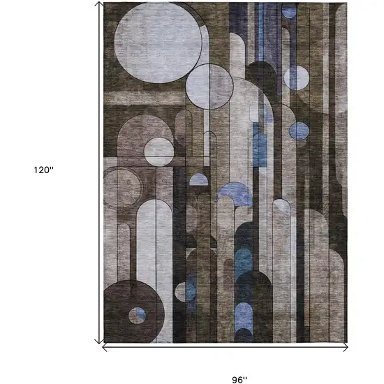 Brown Gray And Blue Geometric Washable Indoor Outdoor Area Rug Photo 7