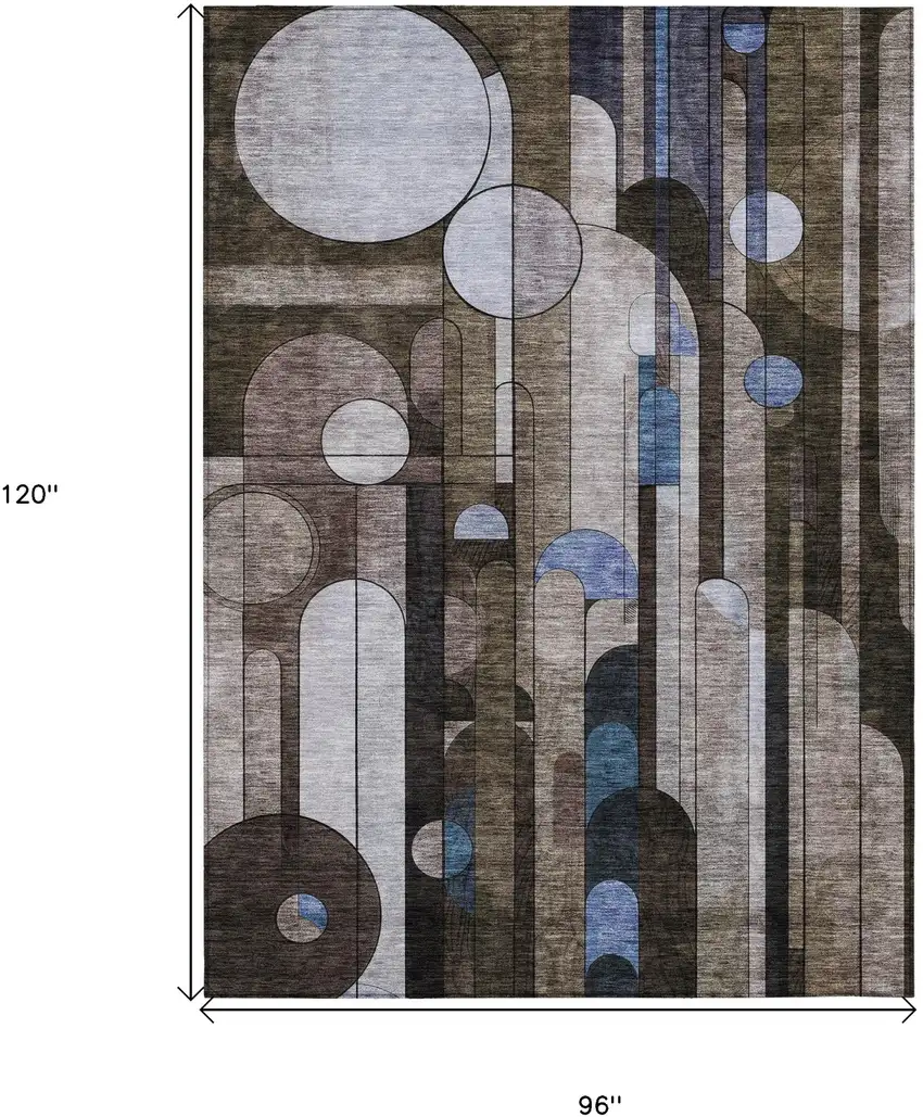 Brown Gray And Blue Geometric Washable Indoor Outdoor Area Rug Photo 7