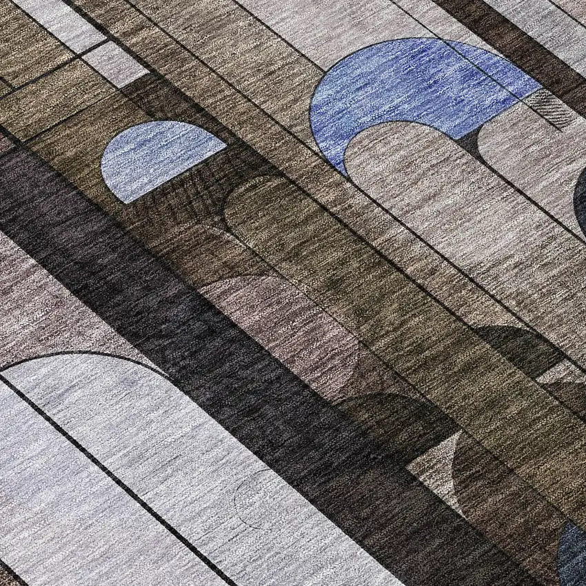 Brown Gray And Blue Geometric Washable Indoor Outdoor Area Rug Photo 8