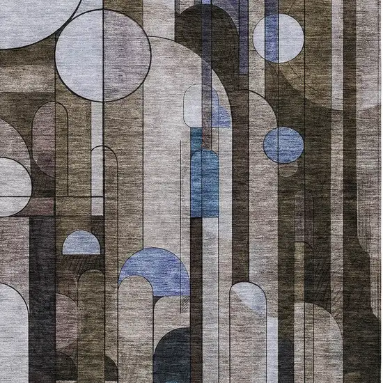 Brown Gray And Blue Geometric Washable Indoor Outdoor Area Rug Photo 5